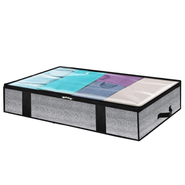 Non-Woven Fabric Foldable Underbed Storage Bag for Clothes Blankets 100x50x18cm, 100x50x18cm(Printing Gray)