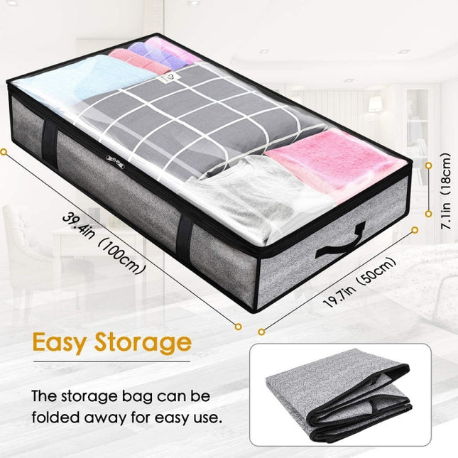 Non-Woven Fabric Foldable Underbed Storage Bag for Clothes Blankets 100x50x18cm, 100x50x18cm(Printing Gray)