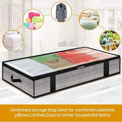 Non-Woven Fabric Foldable Underbed Storage Bag for Clothes Blankets 100x50x18cm, 100x50x18cm(Printing Gray)