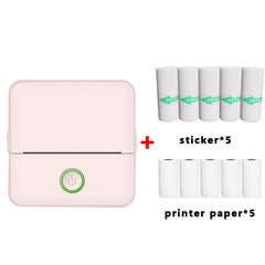 X6 200DPI Student Homework Printer Bluetooth Inkless Pocket Printer, Pink Printer Paper x1, White Printing Paper x1, Pink Printing Paper x5, White Printing Paper x5, Pink Sicker x5, White Sticker x5, Pink 5 Printer Paper+5 Stickers