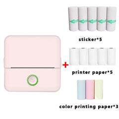 X6 200DPI Student Homework Printer Bluetooth Inkless Pocket Printer, Pink Printer Paper x1, White Printing Paper x1, Pink Printing Paper x5, White Printing Paper x5, Pink Sicker x5, White Sticker x5, Pink 5 Printer Paper+5 Stickers