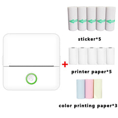 X6 200DPI Student Homework Printer Bluetooth Inkless Pocket Printer, Pink Printer Paper x1, White Printing Paper x1, Pink Printing Paper x5, White Printing Paper x5, Pink Sicker x5, White Sticker x5, Pink 5 Printer Paper+5 Stickers