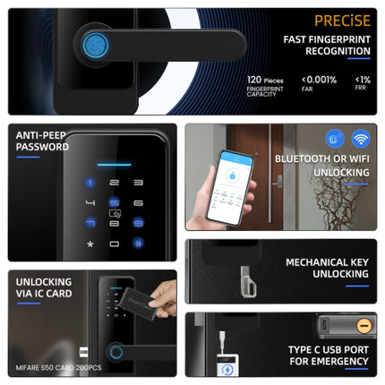 C89 Smart Fingerprint Password Lock Home Indoor Door TUYA System Lock, C89 Black, C89 Silver