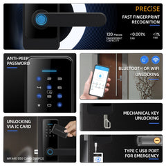 C89 Smart Fingerprint Password Lock Home Indoor Door TUYA System Lock, C89 Black, C89 Silver