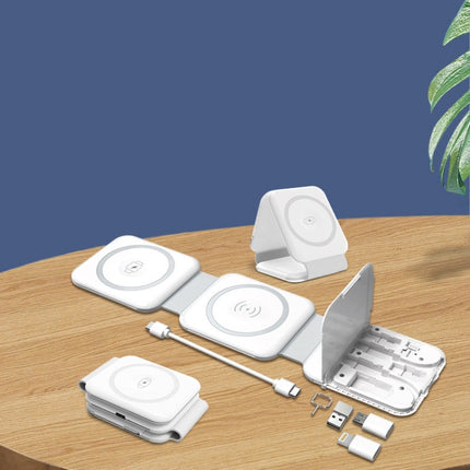 10-in-1 Magnetic Wireless Folding Charger With Data Cable Adapter Storage box, BM3093 (White), BM3093