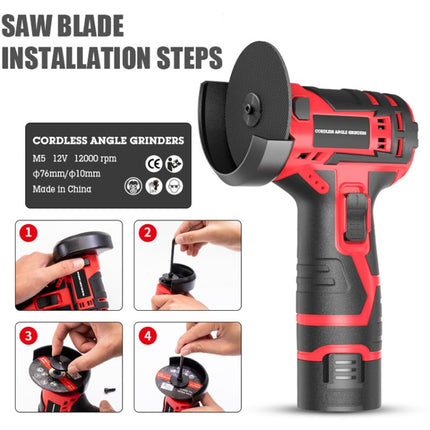 HILDA 12V 3 Inch Li-Ion Angle Grinder Home Cutting And Sanding Machine, EU Plug, Plastic Package With 1 Battery, Carton Package With 1 Battery, Plastic Package With 2 Battery, Carton Package With 2 Battery