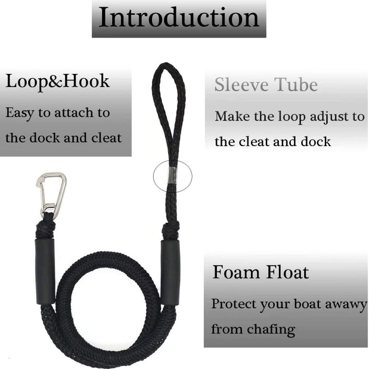 Pier Stainless Steel Clamp Boat Rope Accessories PWC Built-In Buffer Kayak Mooring Cable, Black, Black Blue Red, Blue White Black