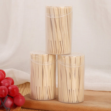 Bamboo Fruit Stick Disposable Two Tines Dessert Fork For Home Use, 100pcs /Can, 200pcs /Can