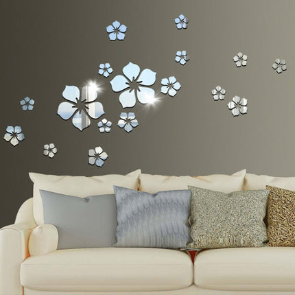 18pcs /Set Acrylic Cherry Blossom Mirror Wall Sticker Living Room Bedroom Background Wall Decoration, Cherry Blossom