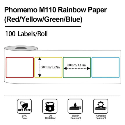 For Phomemo M110 / M200 90pcs /Roll 50x80mm Rainbow Frame White Self-Sticking Tag, 90pcs /Roll 50x80mm Rainbow Frame