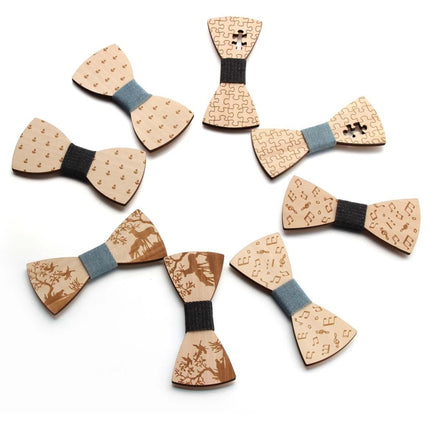 Wooden Bow Tie Men Bow Clothing Decoration, Elk Blue, Elk Black, Puzzle Blue, Puzzle Black, Music Blue, Music Black, Small Anchor Blue, Small Anchor Black