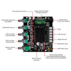 ZK-MT21 50W x 2+100W 2.1 Channel Bluetooth Digital Amplifier Module, ZK-MT21