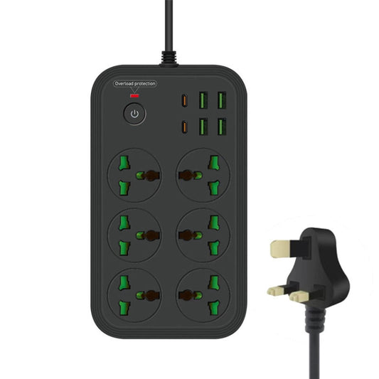 T24 2m 3000W 6 Plugs + PD + 4-USB Ports Multifunctional Flame-Retardant Socket With Switch, UK Plug, US Plug