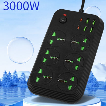 T24 2 m 3000 W 6 Stecker + PD + 4 USB-Anschlüsse Multifunktionale flammhemmende Steckdose mit Schalter, UK-Stecker, US-Stecker