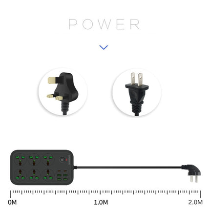 T24 2 m 3000 W 6 Stecker + PD + 4 USB-Anschlüsse Multifunktionale flammhemmende Steckdose mit Schalter, UK-Stecker, US-Stecker