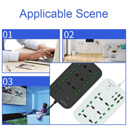 Toma de corriente ignífuga multifuncional T24 de 2 m y 3000 W con 6 enchufes + PD + 4 puertos USB y enchufe británico y estadounidense