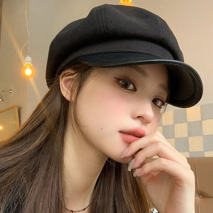 Women Beret Autumn Literary Retro Newsboy Hat Octagonal Girl Cap, Free Size