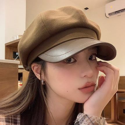 Women Beret Autumn Literary Retro Newsboy Hat Octagonal Girl Cap, Free Size