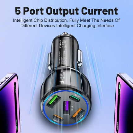 3USB+2PD 75W Dual Line Car Mobile Phone Fast Charging Charger, Black, White