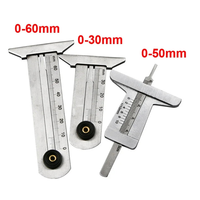 Stainless Steel Tire Tread Vernier Depth Gauge, 0-30mm, 0-50mm, 0-60mm