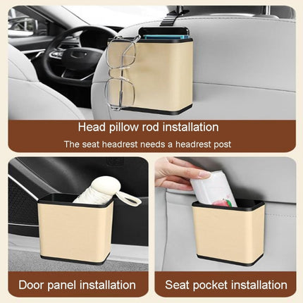 Multifunctional Car Dustbin Car Seatback Door Hanging Storage Box, Beige, Gray, Black