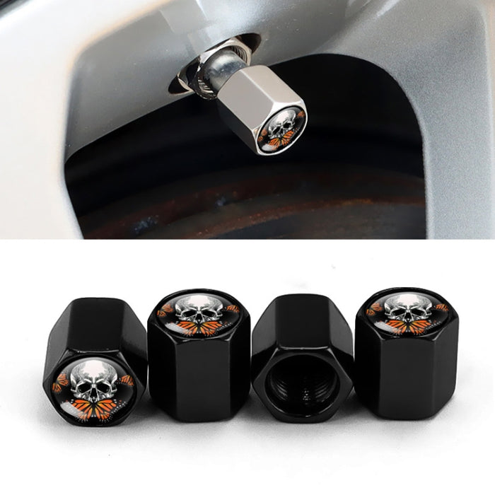 4pcs/set Skull Metal Car Tire Universal Modified Aluminum Alloy Valve Cap, Black, Silver, Red