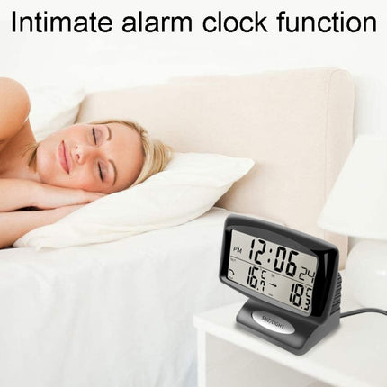 LCD Night Light Car Clock Automotive Electronics Inside And Outside Dual Thermometer, 2 in 1 Black