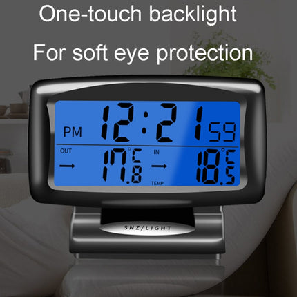LCD Night Light Car Clock Automotive Electronics Inside And Outside Dual Thermometer, 2 in 1 Black