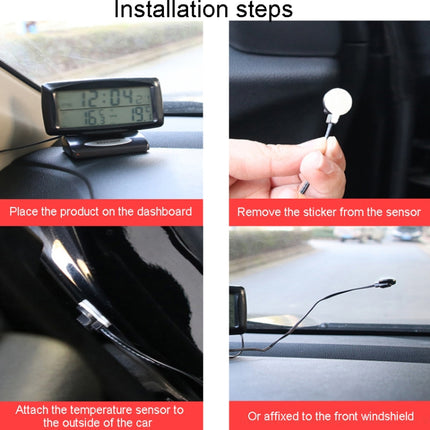 LCD Night Light Car Clock Automotive Electronics Inside And Outside Dual Thermometer, 2 in 1 Black