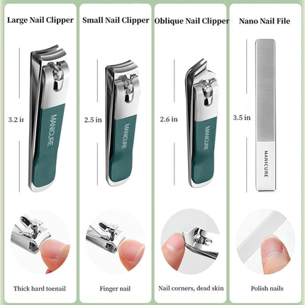 4pcs /Set Stainless Steel Nail Knife Set Household Portable Rotating Bag Nail Cutting Tool, Light Pink, Dark Green