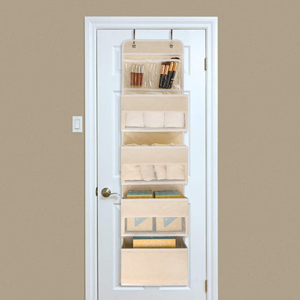 GD03 Wall-Mounted Fabric Storage Bag Wardrobe Room Door Behind Hanging Bag, Gray 4-grids, Beige 4-grids, Brown 4-grids, Black 4-grids, 4+1 Gray, 4+1 Beige, Wave Pattern 4-grids, Lantern Flower 4-grids