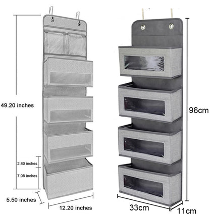 GD03 Wall-Mounted Fabric Storage Bag Wardrobe Room Door Behind Hanging Bag, Gray 4-grids, Beige 4-grids, Brown 4-grids, Black 4-grids, 4+1 Gray, 4+1 Beige, Wave Pattern 4-grids, Lantern Flower 4-grids