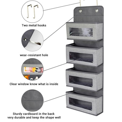 GD03 Wall-Mounted Fabric Storage Bag Wardrobe Room Door Behind Hanging Bag, Gray 4-grids, Beige 4-grids, Brown 4-grids, Black 4-grids, 4+1 Gray, 4+1 Beige, Wave Pattern 4-grids, Lantern Flower 4-grids