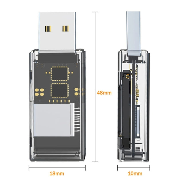 OTG Converter USB To SD/TF 2 In 1 Multi-Function Transparent Card Reader, Transparent