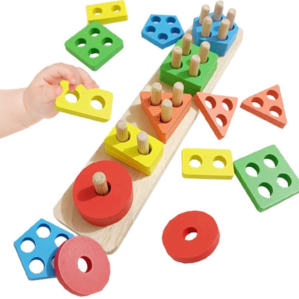 Children Geometric Shapes Color Matching Building Blocks Columns Toys