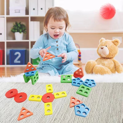 Children Geometric Shapes Color Matching Building Blocks Columns Toys