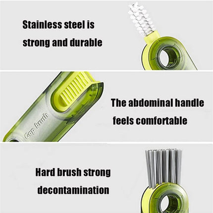3 In 1 U Shaped Cup Lid Cleaning Brush Water Bottle Cover Groove Cleaner