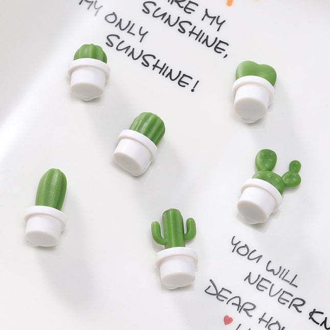 6pcs /Set Cactus Fridge Stickers Greenery Message Magnetic Cartoon Stickers