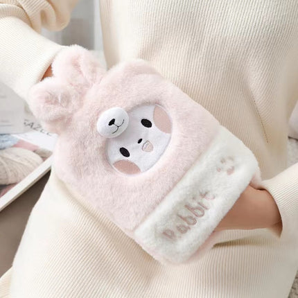1L Hot Water Bag Dual Hands Plush Cute Hand Warmer, Black and White Puppy, Brown Bear, Fruit Green Frog, Yellow Duck, Pink Bunny, Consortium, Naughty Cat, Little Brown Bear, Little White Rabbit