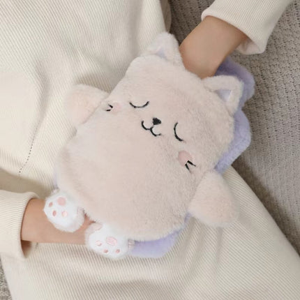 1L Hot Water Bag Dual Hands Plush Cute Hand Warmer, Black and White Puppy, Brown Bear, Fruit Green Frog, Yellow Duck, Pink Bunny, Consortium, Naughty Cat, Little Brown Bear, Little White Rabbit