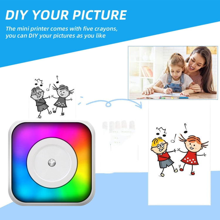 RGB Light Portable Mini Bluetooth Printer Inkless Document Label Printer, with 1-Roll Paper, with 5-Rolls Paper, with 5-Rolls Stickers, with 5 Paper+5 Stickers+3 Color Paper