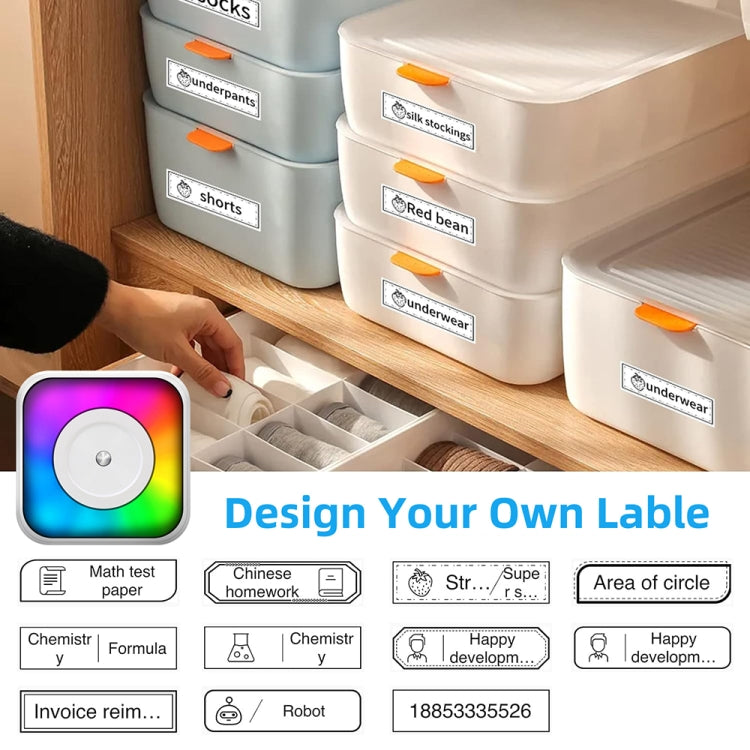 RGB Light Portable Mini Bluetooth Printer Inkless Document Label Printer, with 1-Roll Paper, with 5-Rolls Paper, with 5-Rolls Stickers, with 5 Paper+5 Stickers+3 Color Paper