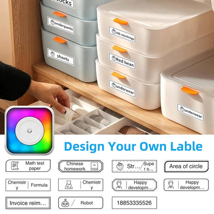 RGB Light Portable Mini Bluetooth Printer Inkless Document Label Printer, with 1-Roll Paper, with 5-Rolls Paper, with 5-Rolls Stickers, with 5 Paper+5 Stickers+3 Color Paper