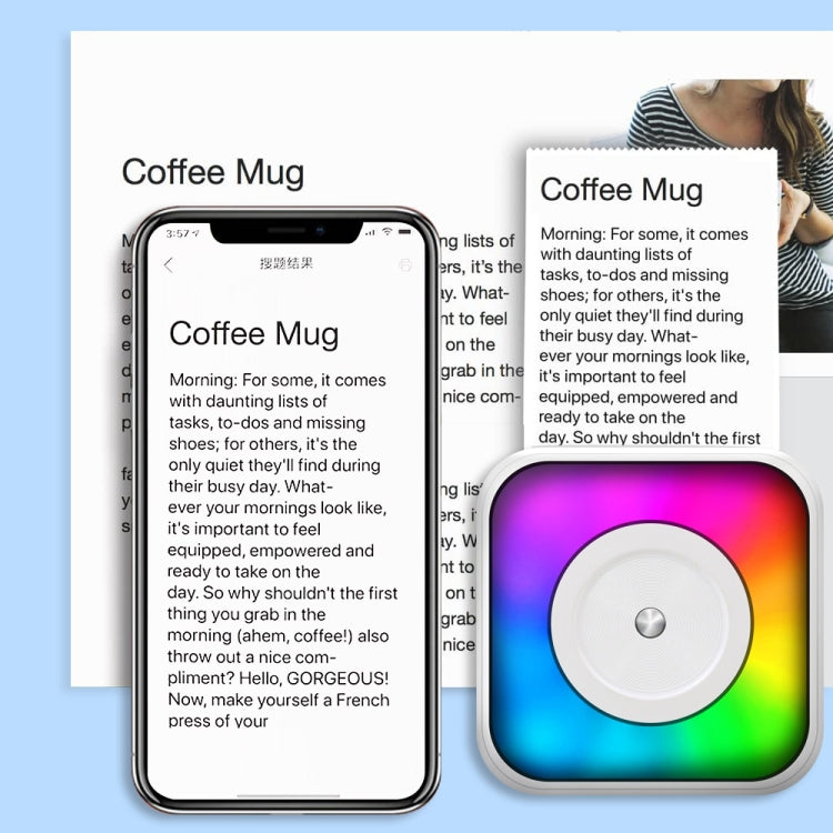 RGB Light Portable Mini Bluetooth Printer Inkless Document Label Printer, with 1-Roll Paper, with 5-Rolls Paper, with 5-Rolls Stickers, with 5 Paper+5 Stickers+3 Color Paper