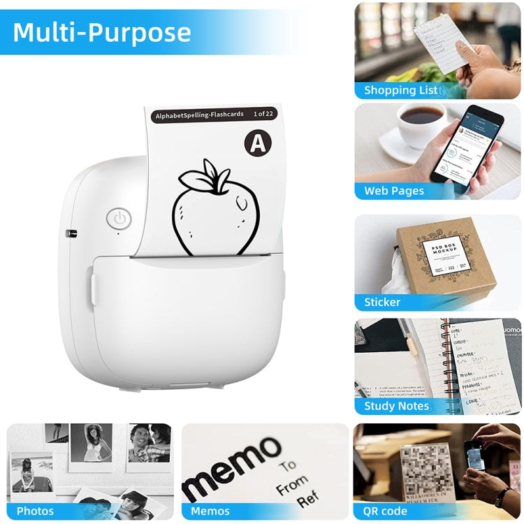 RGB Light Portable Mini Bluetooth Printer Inkless Document Label Printer, with 1-Roll Paper, with 5-Rolls Paper, with 5-Rolls Stickers, with 5 Paper+5 Stickers+3 Color Paper