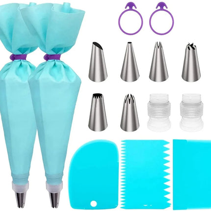 15 In 1 Silicone Icing Piping Cream Pastry Bag Stainless Steel Cake Nozzle Set, 15pcs /Set