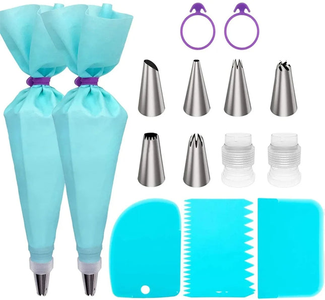 15 In 1 Silicone Icing Piping Cream Pastry Bag Stainless Steel Cake Nozzle Set, 15pcs /Set