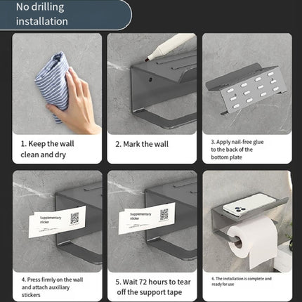 Bathroom Roll Paper Holder No-Punch Cell Phone Storage Shelf, Phone Rack (White), Paper Rack (White）, Phone Rack (Black), Paper Rack (Black), Phone Rack (Gray), Paper Rack (Gray)