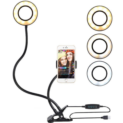 Selfie Ring Light With Cell Phone Holder 360 Rotating Flexible Arms For Live Stream, 8 Inch