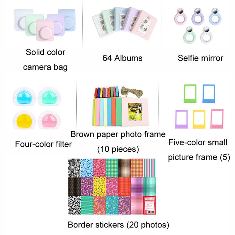 For Polaroid Mini12 7 in 1 Photo Album Sticker Photo Frame Camera Bag, Green, White, Blue, Pink, Purple